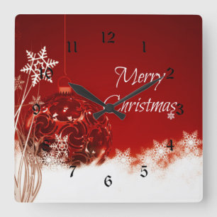 Horloge Carrée Joyeux Noël en rouge et blanc