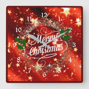 Horloge Carrée Joyeux Noël étincelant et brillant