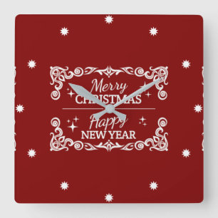 Horloge Carrée Joyeux Noël Rouge Et Blanc Et Bonne Année
