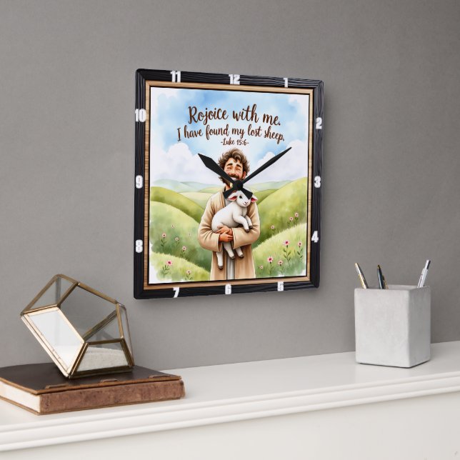 Horloge Carrée Joyful Reunion: Shepherd's Embrace (Bureau)