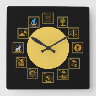 Horloge Carrée Judaica 12 tribus d'horloge de l'Israël