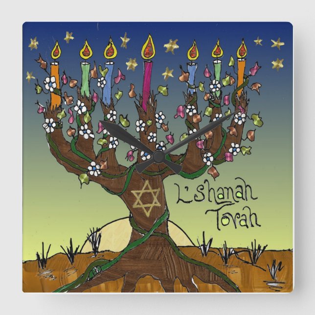 Horloge Carrée Judaica L'shanah Tovah Tree Of Life Clock (Recto)