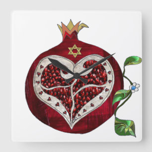 Horloge Carrée Judaica Pomegranate Heart Hanoukka Rosh Hashanah