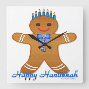 Horloge Carrée Judaïque Hanoukka Gingerbread Homme Menorah
