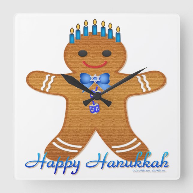 Horloge Carrée Judaïque Hanoukka Gingerbread Homme Menorah (Recto)