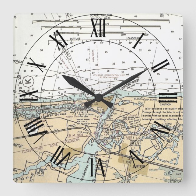 Horloge Carrée Jupiter Inlet Floride USA Carte nautique ~ (Recto)