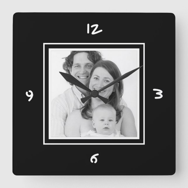 Horloge Carrée Just Add Photo Custom Mod BW Picture (Recto)