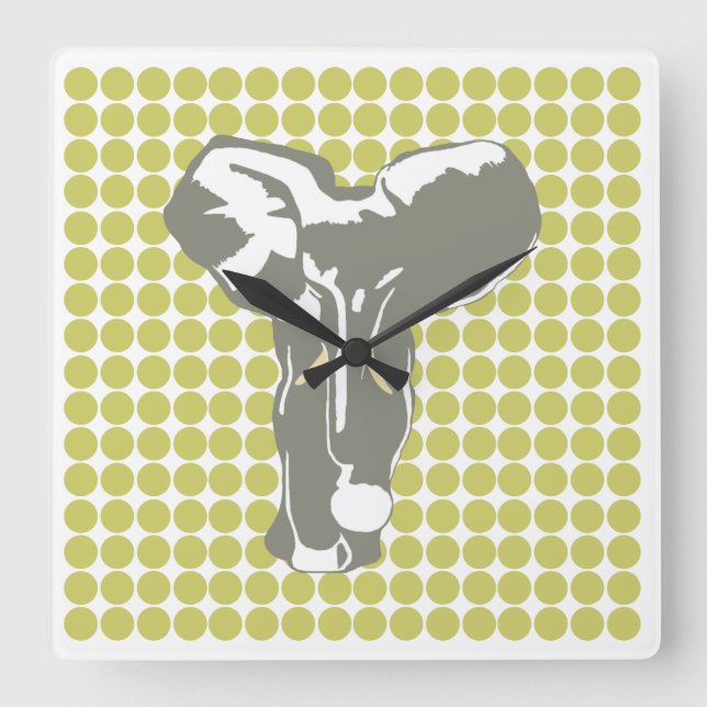 Horloge Carrée Kaki Safari point avec Pop Art Elephant (Recto)