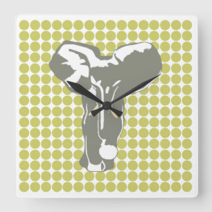 Horloge Carrée Kaki Safari point avec Pop Art Elephant