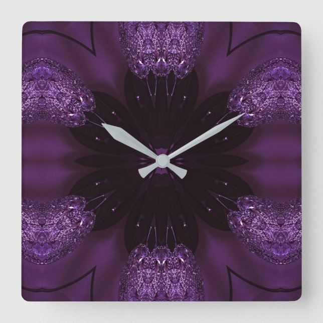 Horloge Carrée Kaleidoscope Design chic élégant violet brillant (Recto)