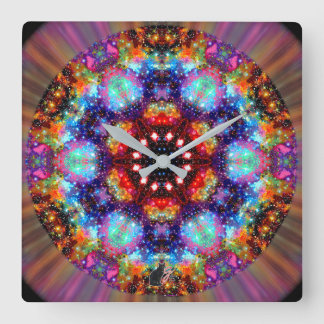 Horloge Carrée Kaleidoscope Stellaire Incandescente