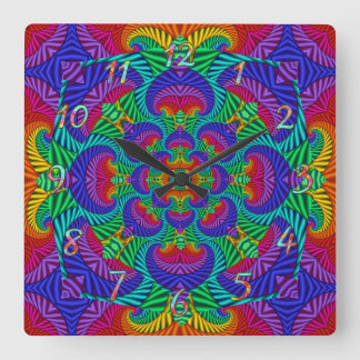 Horloge Carrée Kaleidoscope Vintage psychédélique arc-en-ciel