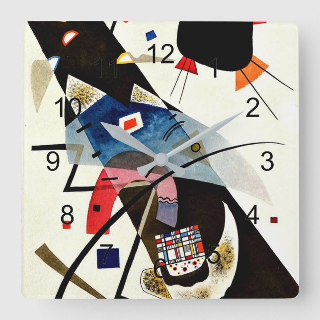 Horloge Carrée Kandinsky - Deux points noirs, art abstrait coloré (Recto)