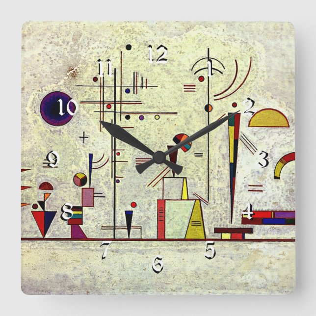 Horloge Carrée Kandinsky - Sérieux-Amusement, art abstrait, (Recto)