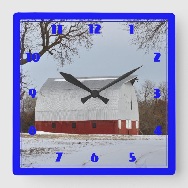 Horloge Carrée Kansas Red Barn (Recto)
