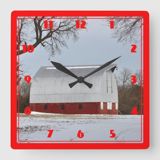 Horloge Carrée Kansas Red Barn (Recto)