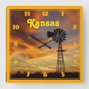 Horloge Carrée Kansas Windmill