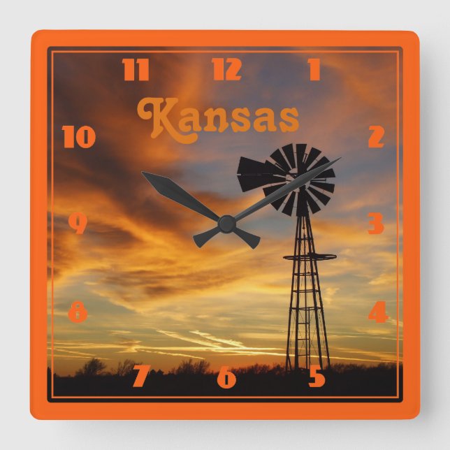 Horloge Carrée Kansas Windmill (Recto)