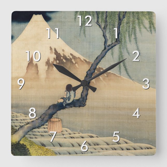 Horloge Carrée Katsushika Hokusai - Garçon regardant le Mont Fuji (Recto)