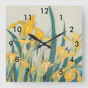 Horloge Carrée Katsushika Hokusai - Grasshopper et Iris