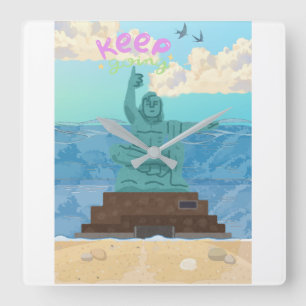 Horloge Carrée Keep Going Nagasaki Peace Statue Cute Illustration