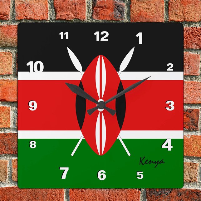 Horloge Carrée Kenya Horloge, maison patriotique, Drapeau kenyan (Créateur téléchargé)