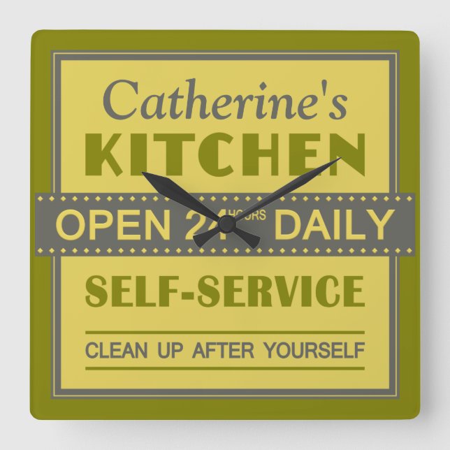 Horloge Carrée Kitchen - custom name - wall clock (Recto)