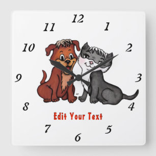 Horloge Carrée Kitty et Puppy, Modifier votre texte