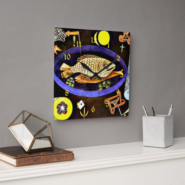 Horloge Carrée Klee - Poisson Arrondi (Bureau)