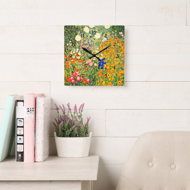 Horloge Carrée Klimt - Jardin Fleur 1907 (Salle de lecture)
