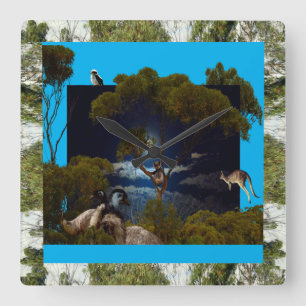 Horloge Carrée Koala, Emu, Kookaburra, Design,