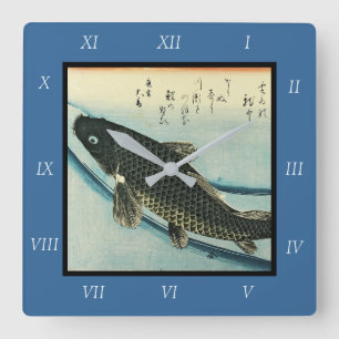 Horloge Carrée Koi (Carp) - Impression de poisson japonais de Hir