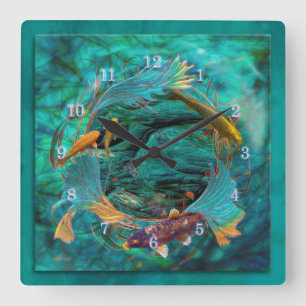 Horloge Carrée Koi Fish NAGER EN PAIX