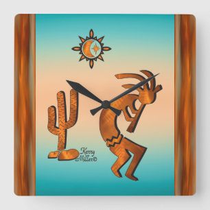 Horloge Carrée Kokopelli And Cactus