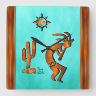 Horloge Carrée Kokopelli Et Cactus