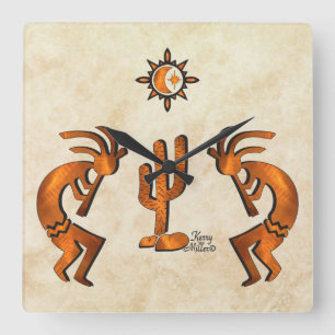 Horloge Carrée Kokopelli Et Cactus