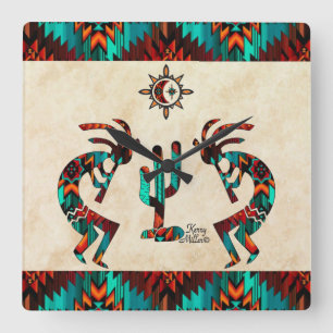 Horloge Carrée Kokopelli Et Cactus