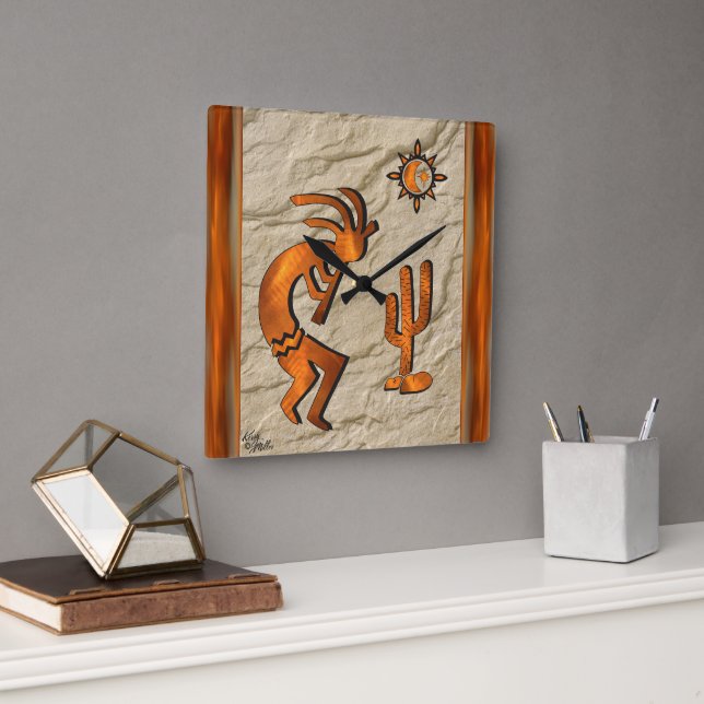 Horloge Carrée Kokopelli Jouant L'Horloge Mur Carré Flûte (Bureau)