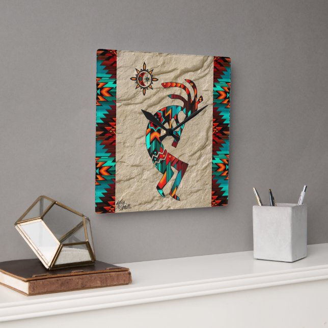 Horloge Carrée Kokopelli Sud-Ouest Jouant À L'Horloge Mur Flute (Bureau)
