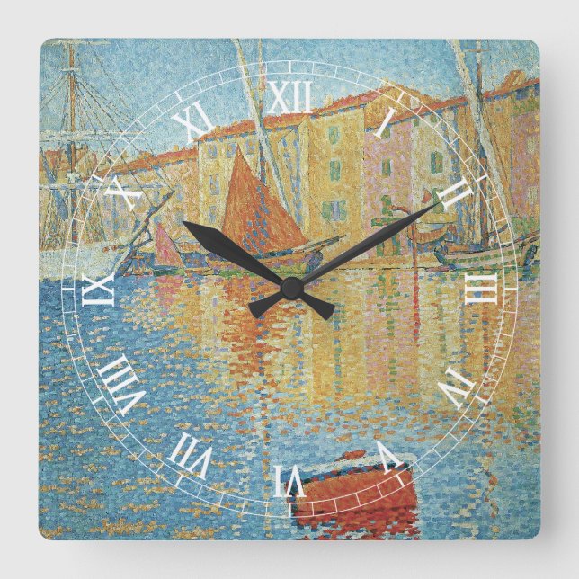 Horloge Carrée La Bouée Rouge par Paul Signac, Pointillisme Vinta (Recto)