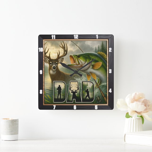 Horloge Carrée La chasse du père Pêche Faune (Maison)