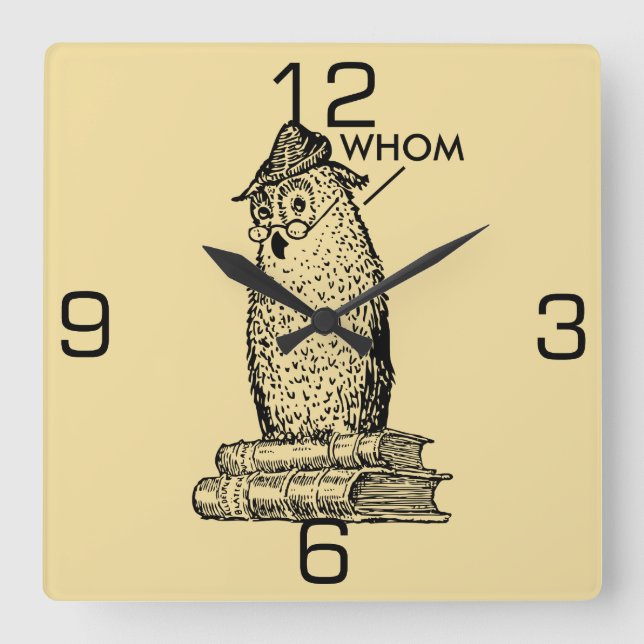 Horloge Carrée La Chouette De Grammaire Dit Qui (Recto)