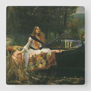 Horloge Carrée La Dame de Shalott sur un bateau par John William 
