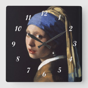 Horloge Carrée La fille de Johannes Vermeer avec une oreille perl