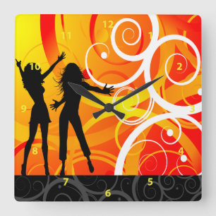 Horloge Carrée La fille silhouette la danse sur l'arrière - plan