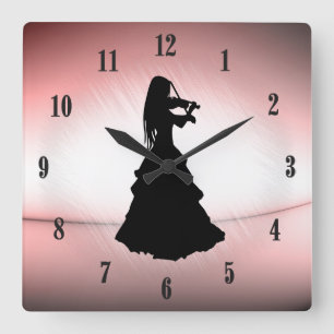 Horloge Carrée La fille tzigane joue violon noir chiffres