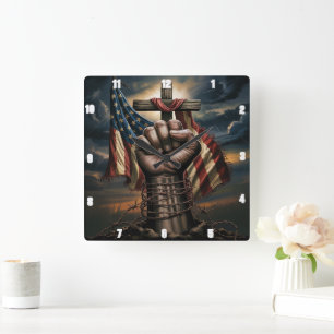 Horloge Carrée La Force Et La Liberté Du Patriote De La Croix Du 