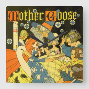 Horloge Carrée La lecture de livres de Mother Goose vintage aux e