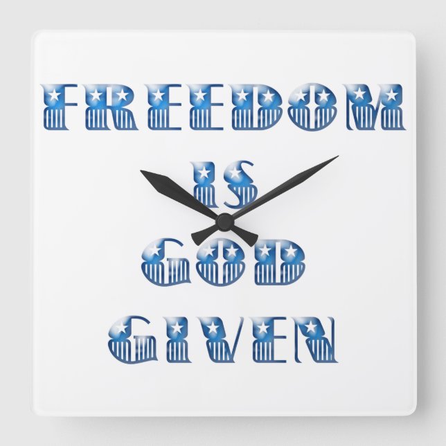 Horloge Carrée La liberté est donnée par Dieu, bleu (Recto)