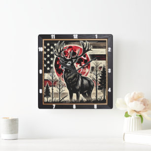 Horloge Carrée La nature majestueuse de la forêt de cerfs